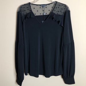 Adrianna Papell Black Heart Mesh Ruffle Yoke Top